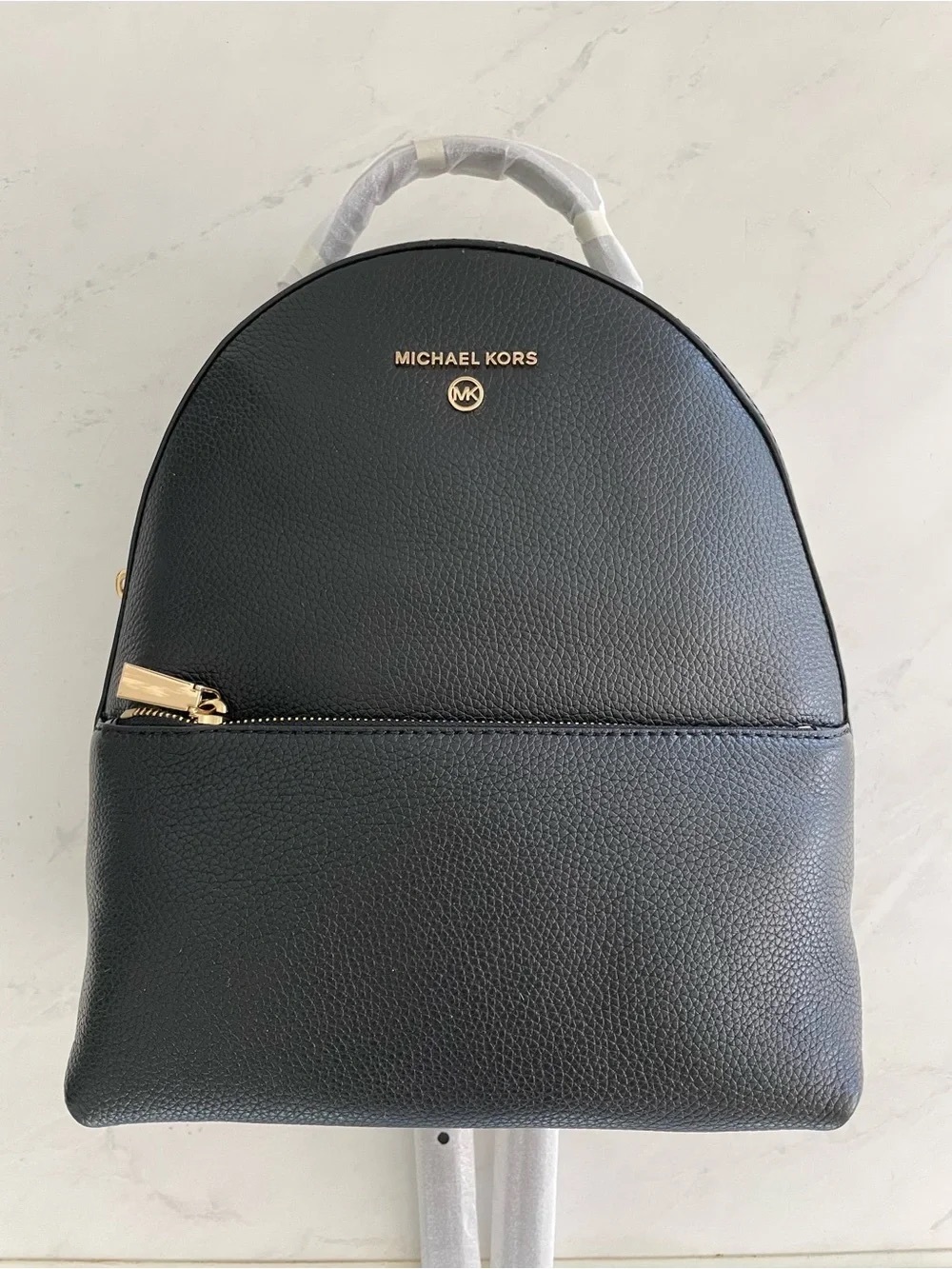Michael Kors Black Pebbled Leather Mini Backpack with Gold Accents